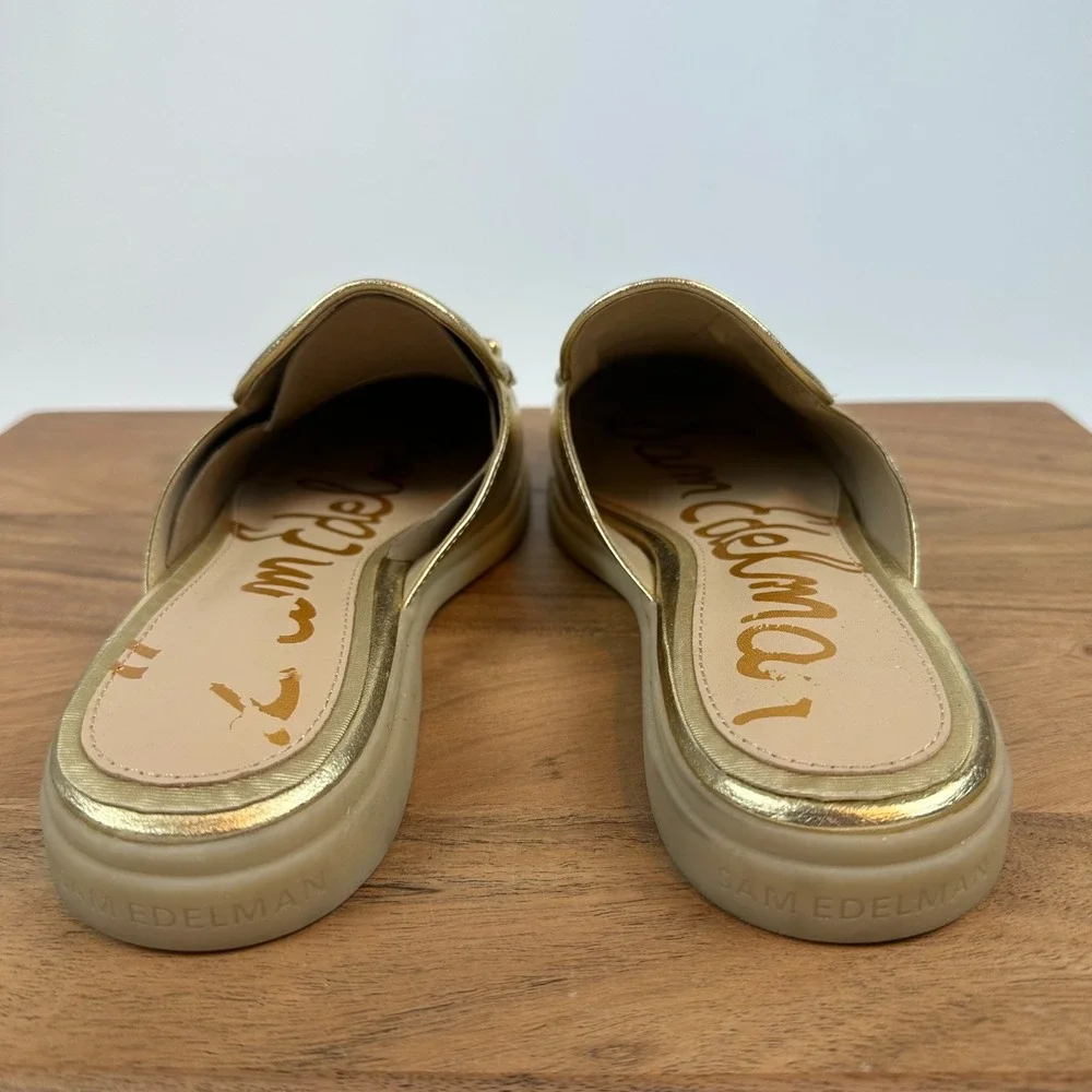 Womens Sam Edelman Kira Metallic Gold Leather Loafers Flats Mules Shoes Size 8‎